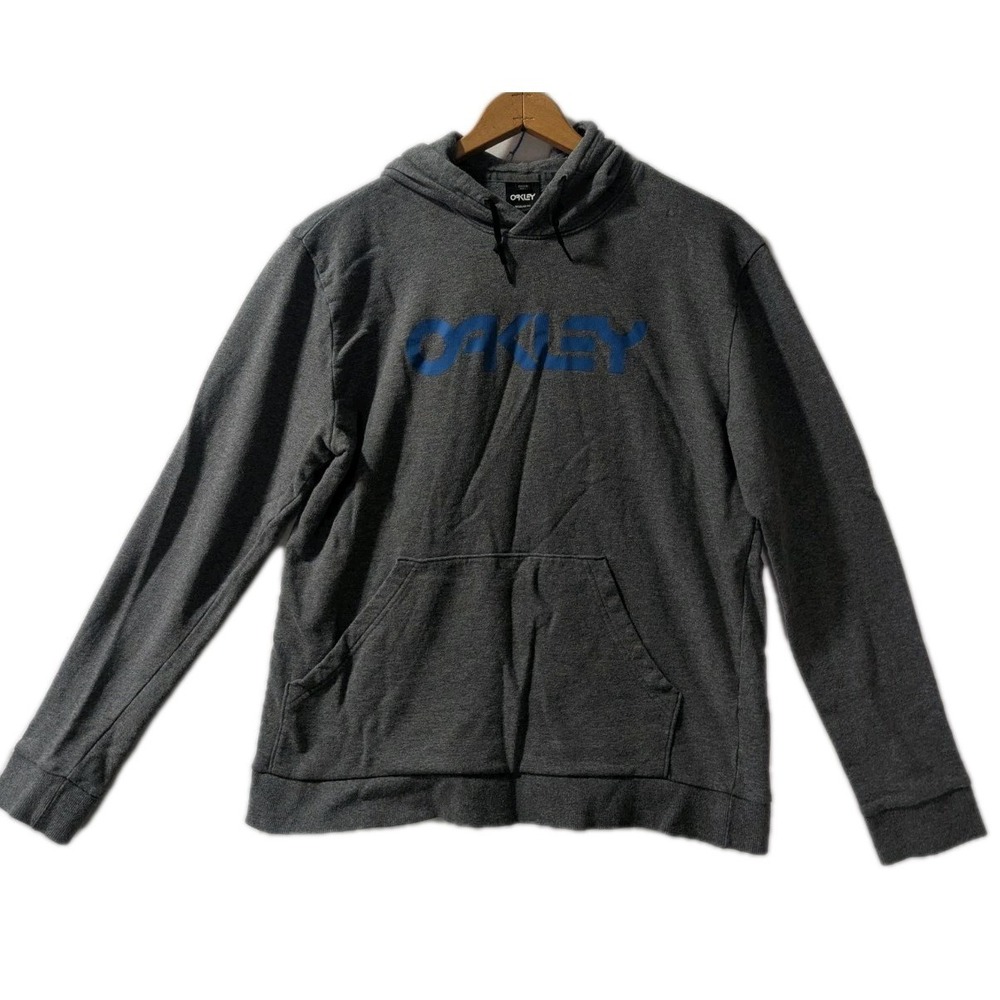 Oakley Gray Hoodie‎ Sweatshirt Men's Medium Regular Fit Blue Logo Pullover